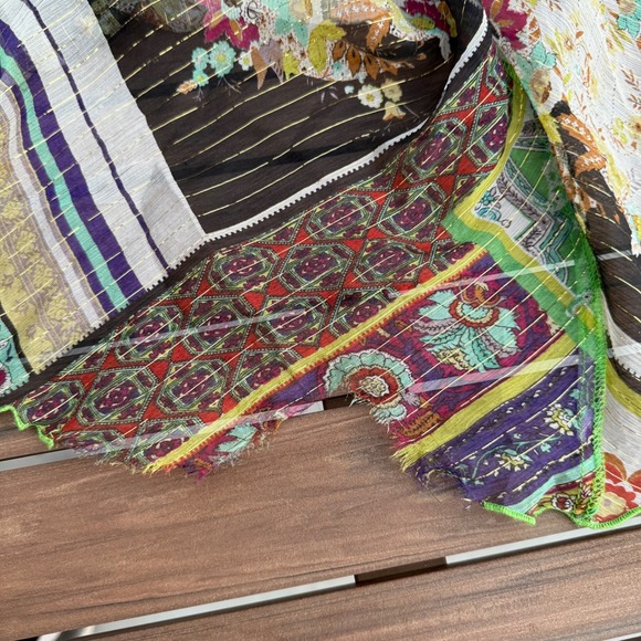 Cache Silk Dress 1990s Patchwork Print Maxi Dress Beaded Detail Size 10 Green - Picture 16 of 16